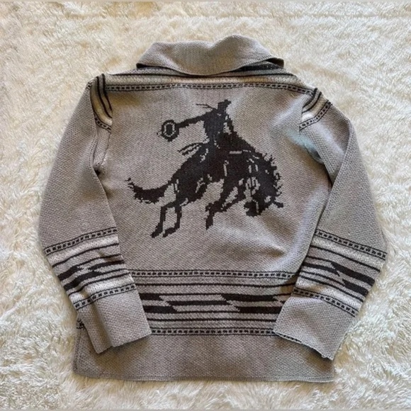 VINTAGE Cowichan Knit Western Bucking Bronc Rodeo Horse Cardigan - Picture 3 of 10